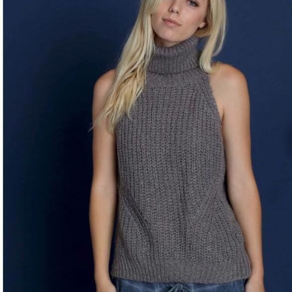Grey high neck sleeveless sweater